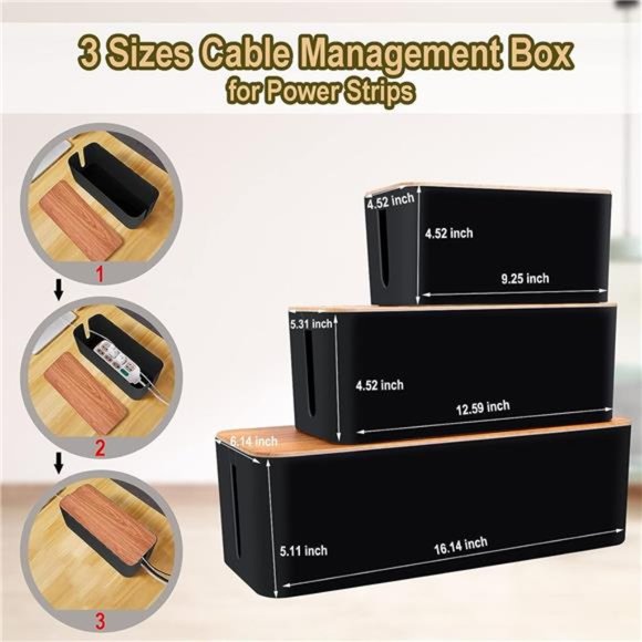 Cable Management Box 3 Pack with 141PCS Cable Management Kit for Power Strip - Picture 2 of 6